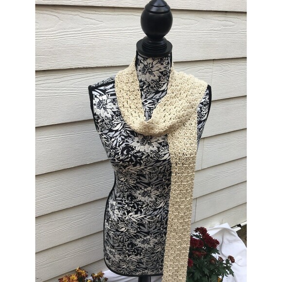 Scarf handmade Crochet light brown beige tan color lt weight shimmering … - Picture 1 of 7